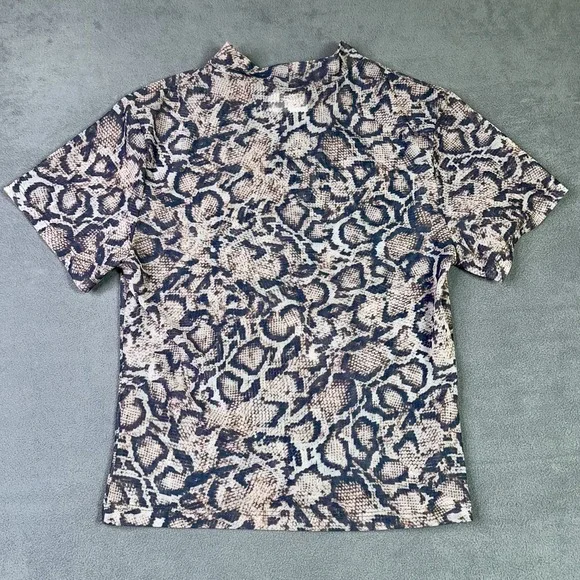 LNA Top Womens Large Snakeskin Mesh Mock Neck Short Sleeve Snake Print Fitted - Picture 2 of 8